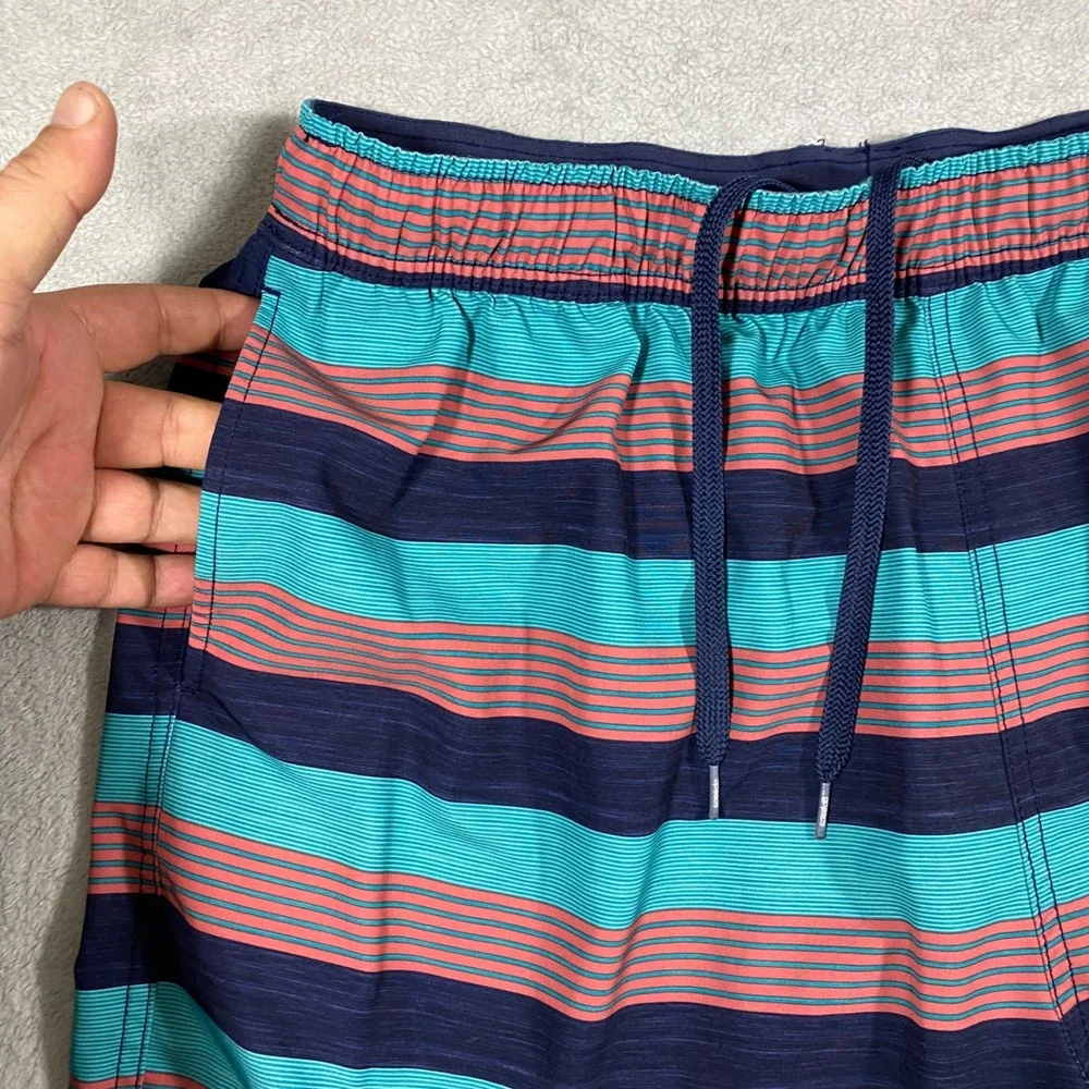 Speedo Mens‎ XXL Swim Trunks Navy Teal Coral Striped Board Shorts 7778207